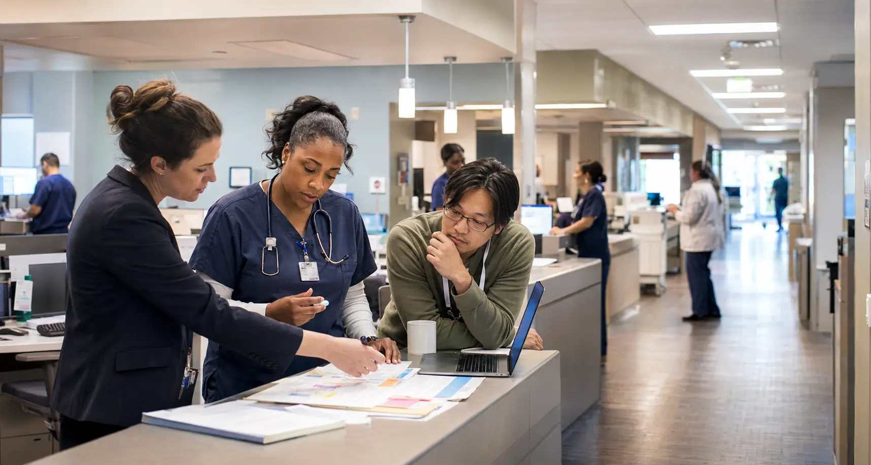 Healthcare team coordinating a patient workflow