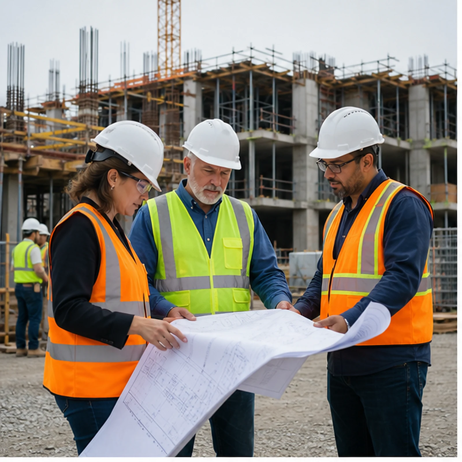 Construction leaders reviewing a site plan