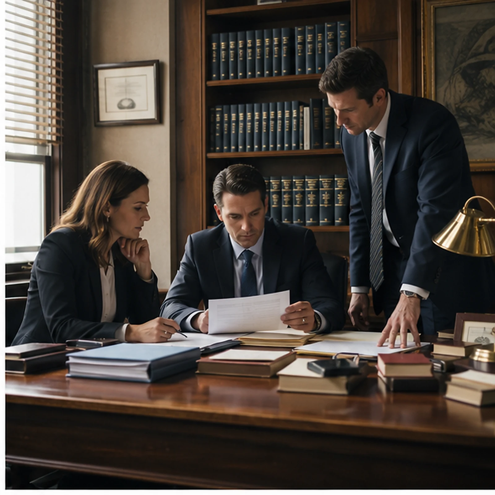 Legal professionals reviewing case materials