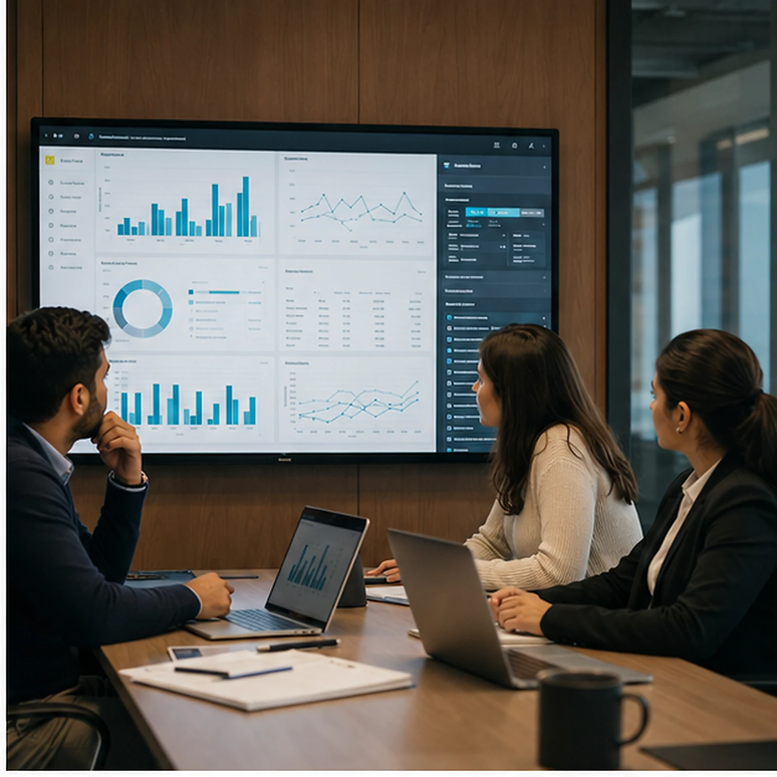 Analytics team discussing report governance