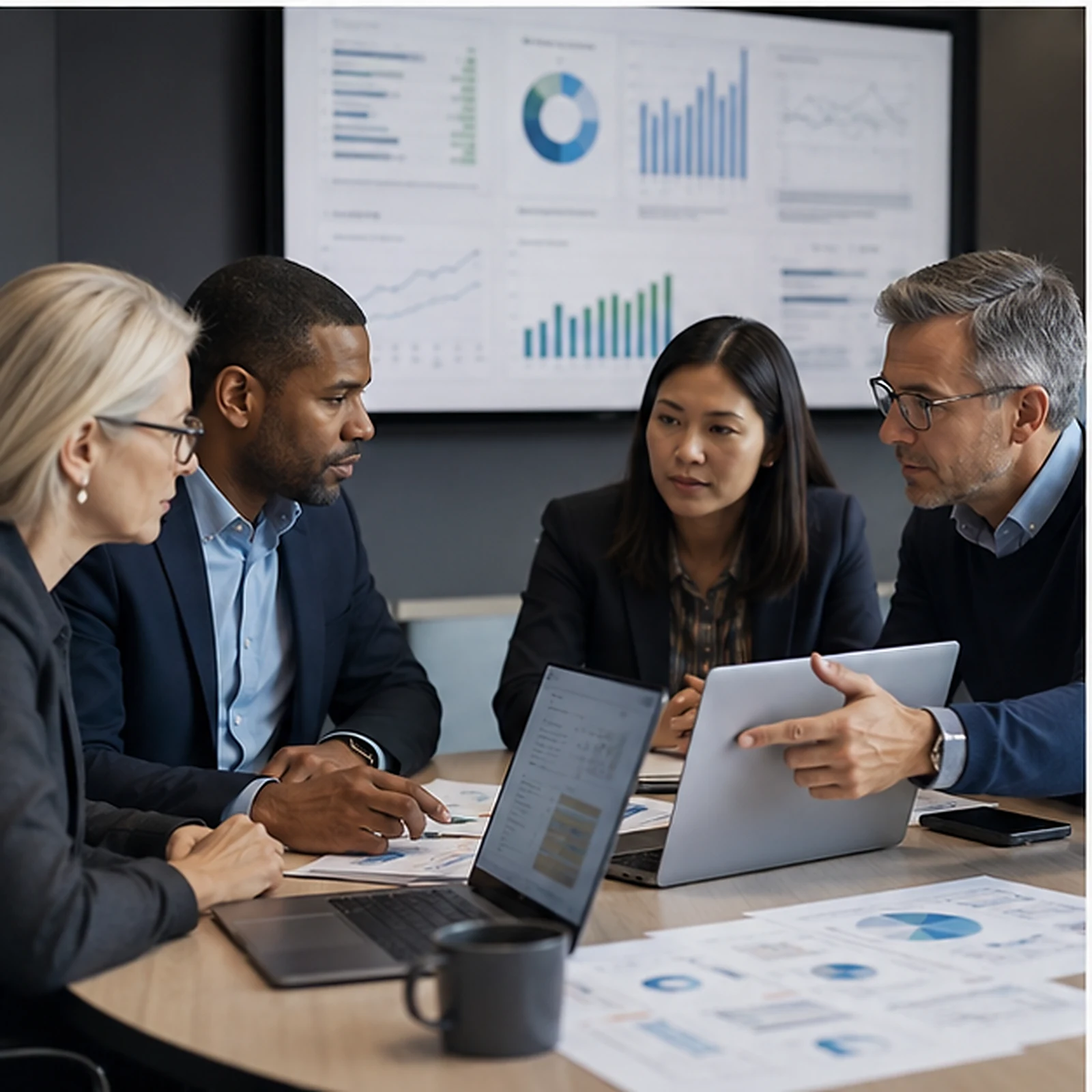 Leadership team reviewing enterprise reporting